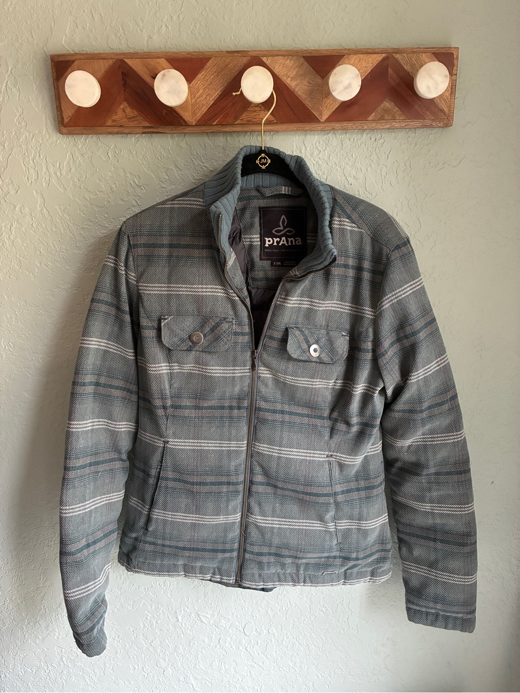 Prana Teal And Gray Plaid Jacket